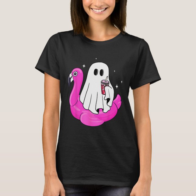 Camiseta Engraçado Fantasma Flamingo Float Piscina Spooky V (Frente)