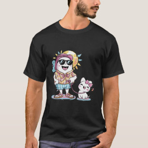 Camiseta Engraçado Fantasma Verão Caminhando Gato Fresco