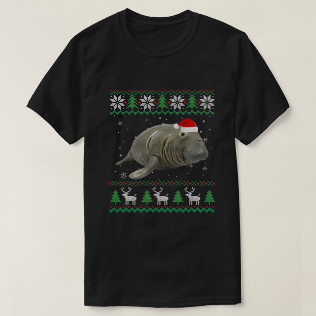 Camiseta Engraçado Feio Doce Papais noeis de Natal Manatee (Frente do Design)