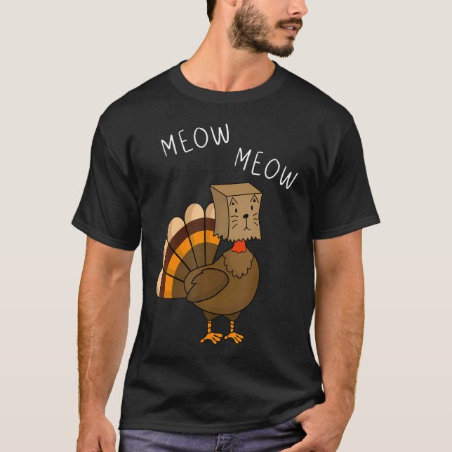 Camiseta Engraçado Feliz Ação De Graças, Gato Falso Meow Co (Frente)