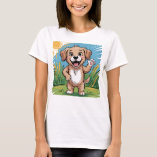 Camiseta Engraçado Feliz Cachorro Camisa-T - Cartoon Bonito
