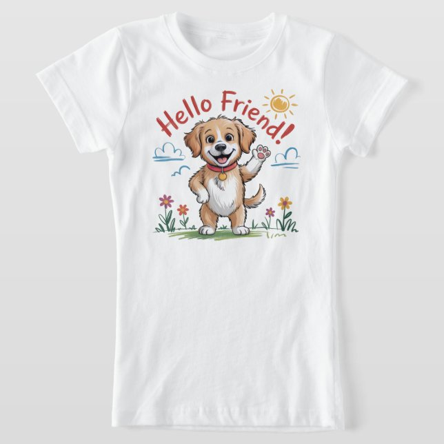 Camiseta Engraçado Feliz Cachorro Camisa-T - Cartoon Bonito (Postura )