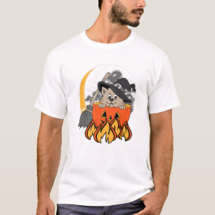 Camiseta Engraçado Feliz Dia das Bruxas Noite de Lua Gatos