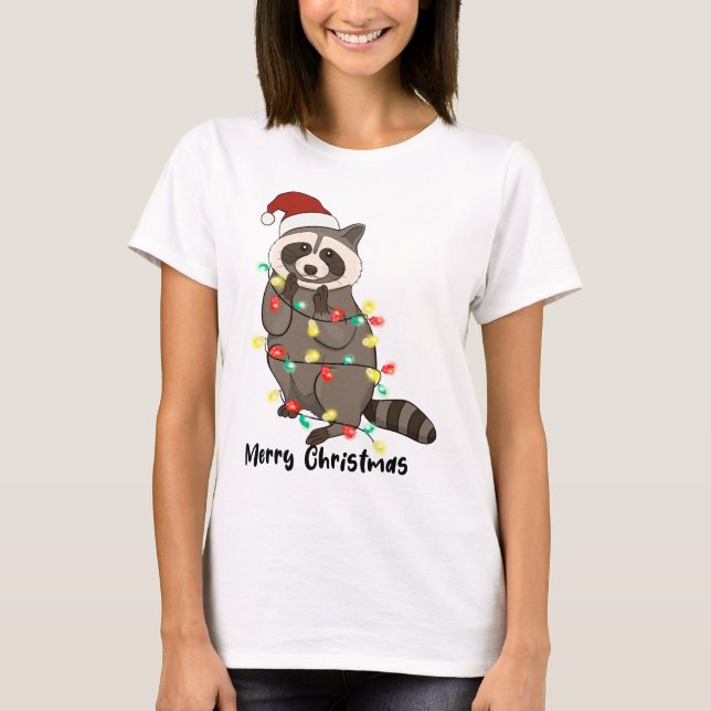 Camiseta Engraçado Feliz Natal Racoon (Frente)