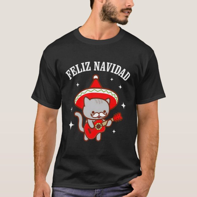 Camiseta Engraçado Feliz Navidad Meowiachi Cat Para O Natal (Frente)