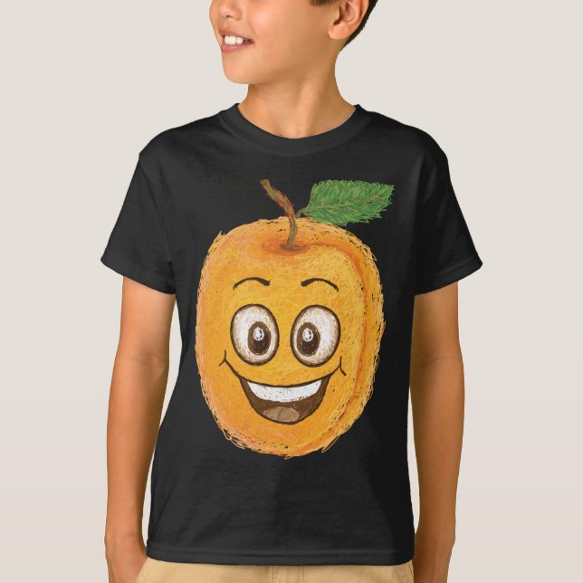 Camiseta Engraçado Feliz Sorriso Apricot Fruta Cartoon Char (Frente)