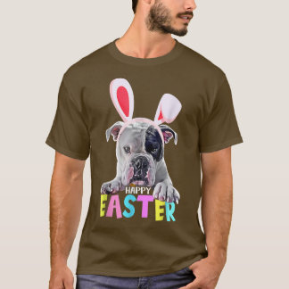 Camiseta Engraçado Felz pascoa Inglês Buldogue Bunny Pet Lo