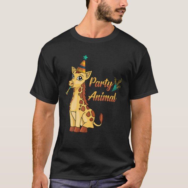 Camiseta Engraçado - Festa Animal - Girafa Birthday - Giraf (Frente)
