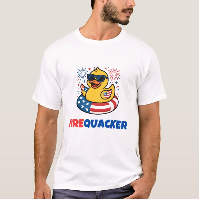 Camiseta Engraçado Firequacker Duck 4 de julho Humor (Frente)
