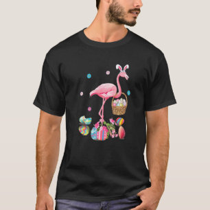 Camiseta Engraçado Flamingo Bunny Ears Ovos Cesto de Ovos P