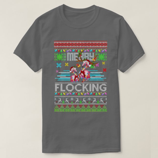 Camiseta Engraçado Flamingo Luz Feia Anima De Natal (Frente do Design)