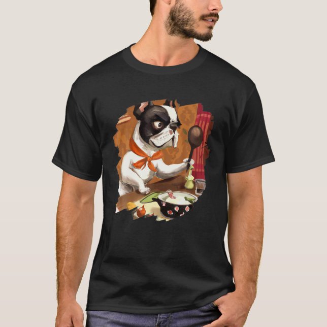 Camiseta Engraçado Francês Buldogue Cozinhar Comida de Chef (Frente)