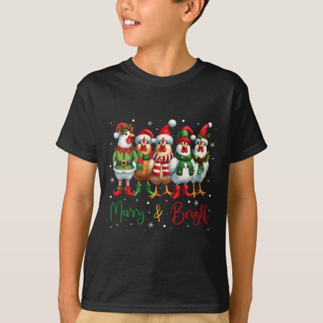 Camiseta Engraçado Frango de Natal Luzes de Fazenda Animal  (Frente)