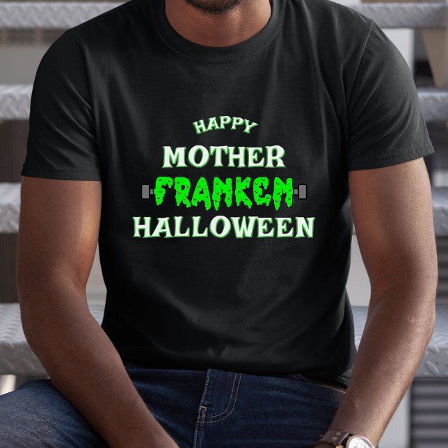 Camiseta Engraçado Frankenstein Feliz Mãe Franken Halloween (funny Frankenstein happy mother frank Halloween black t-shirt)