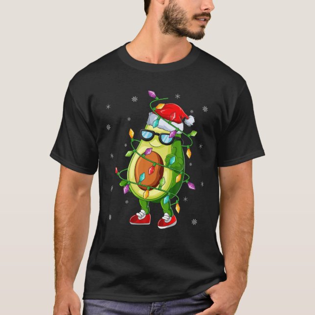 Camiseta Engraçado Fruta Avocado Xmas Papais noeis de ilumi (Frente)