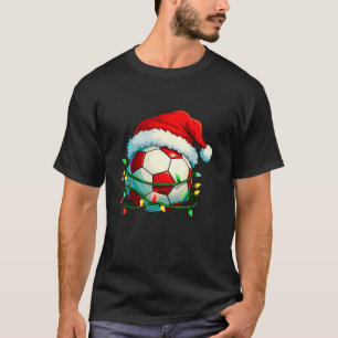 Camiseta Engraçado Futebol de Natal Luz Santa Hat Esportes
