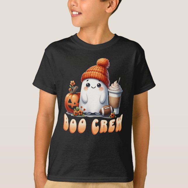 Camiseta Engraçado Futebol Halloween Boo Crew Cute Ghost (Frente)