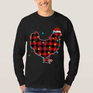 Camiseta Engraçado Galinha Árvore de Natal Vermelha Xadrez