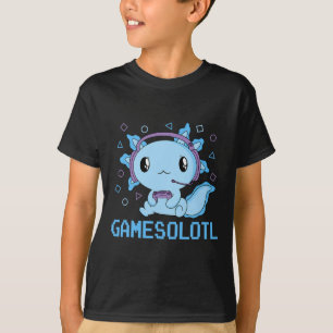 Camiseta Engraçado Gamesolotl Anime Kawaii Gaming Axolotl V