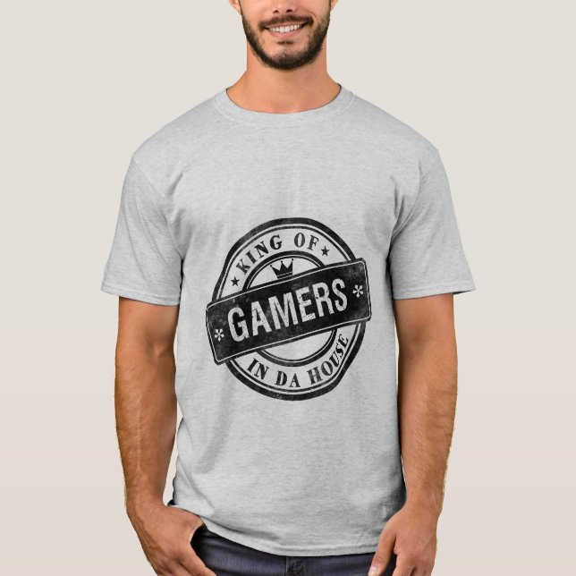 Camiseta Engraçado Gaming Grunge T-shirt Rei dos Gamers (Frente)
