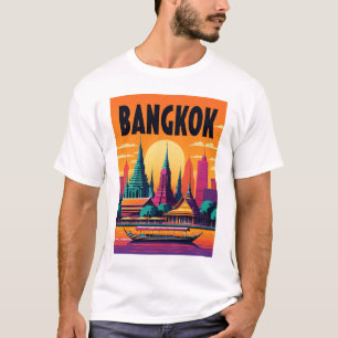 Camiseta Engraçado Garota Vintage Cartão de Posto Bangkok