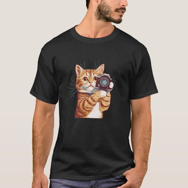 Camiseta Engraçado Gatinho com fantasia de câmera para anim (Frente)