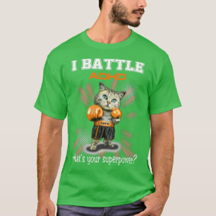 Camiseta Engraçado Gato Combatendo a Consciência do TDAH