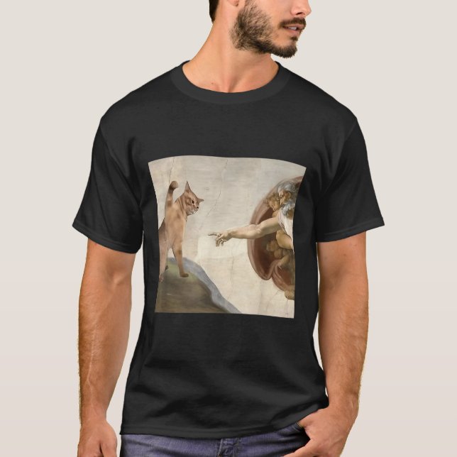 Camiseta Engraçado Gato Criação De Adão Meme Jesus (Frente)