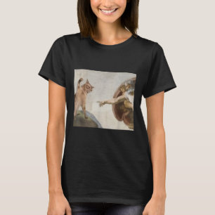 Camiseta Engraçado Gato Criação De Adão Meme Michelangelo J