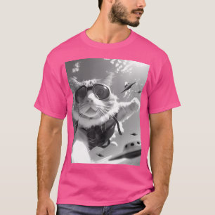 Camiseta Engraçado Gato De Skydiva Selfie Com Alienígena Uf