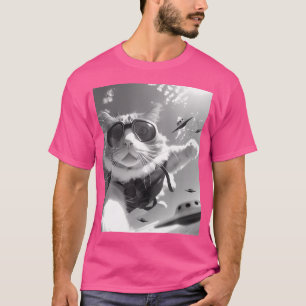 Camiseta Engraçado Gato De Skydiva Selfie Com Alienígena Uf