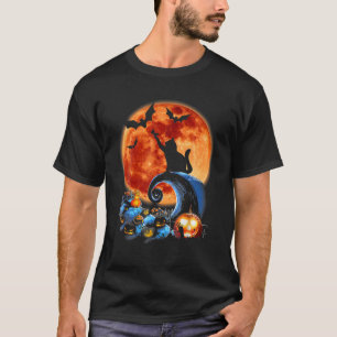 Camiseta Engraçado Gato E Lua Halloween Silhouume