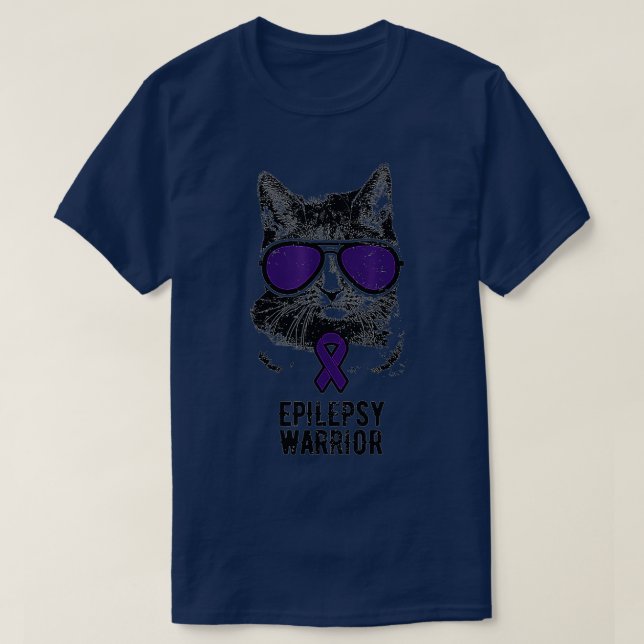 Camiseta Engraçado Gato Epilepsia Consciencialização Óculos (Frente do Design)