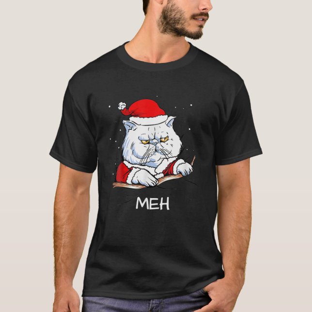 Camiseta Engraçado Gato Meh Com Papais noeis De Gato De San (Frente)