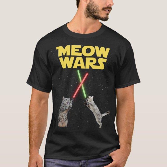 Camiseta Engraçado Gato Meow Guerras (Frente)