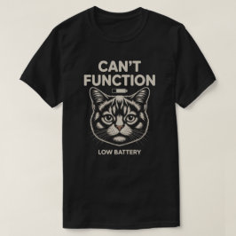 Camiseta Engraçado Gato Minimalista de Bateria Baixa “Não F