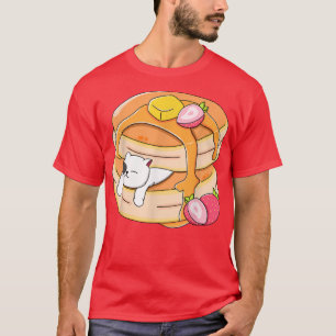 Camiseta Engraçado Gato Pancake Kawaii Strawberry Breakfast