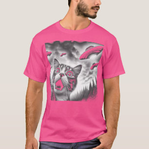 Camiseta Engraçado Gato Selfie Com Ufos