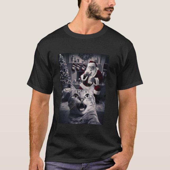 Camiseta Engraçado Gato Selfie Papais noeis de Natal T Shir (Frente)