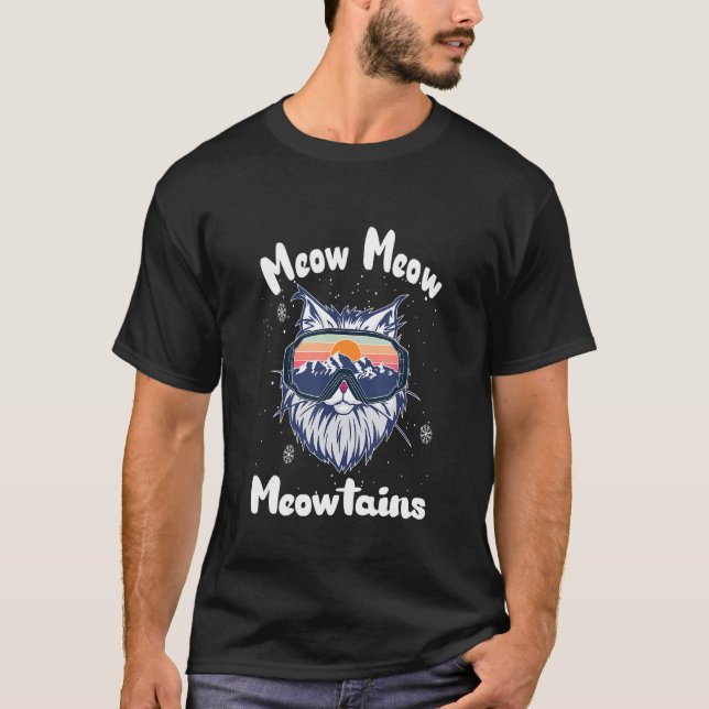 Camiseta Engraçado Gato Snowboard Goggles de Esqui Meow Mo (Frente)