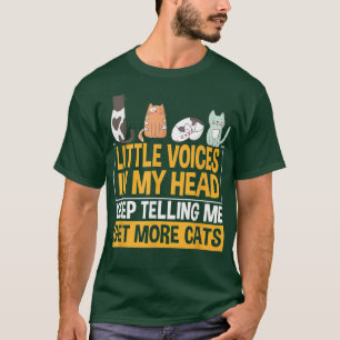 Camiseta Engraçado Gato Vozes Pequenas Na Minha Cabeça Gato