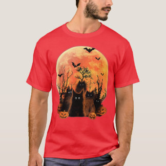 Camiseta Engraçado Gatos Pretos Engraçados Moon Pumpkin Bat