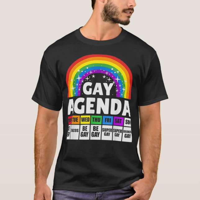 Camiseta Engraçado Gay Agenda Arco-Íris LGBTQ Lésbica Orgul (Frente)