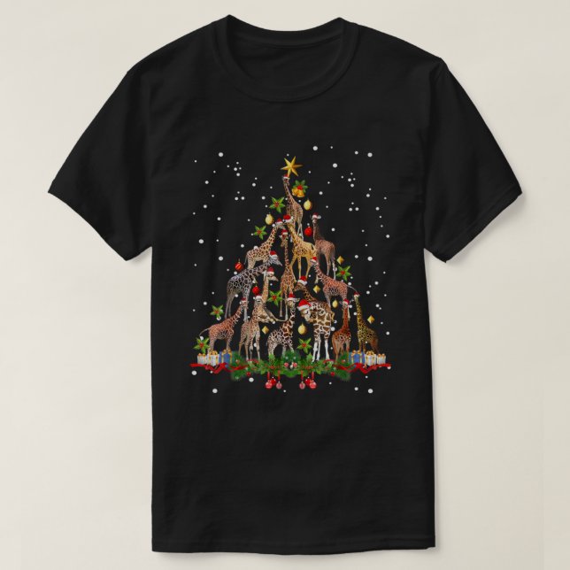 Camiseta Engraçado Girafa Árvore de Natal Bonita (Frente do Design)