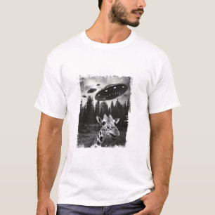 Camiseta Engraçado Giraffe UFO Zoo Animal Esquisito Memória