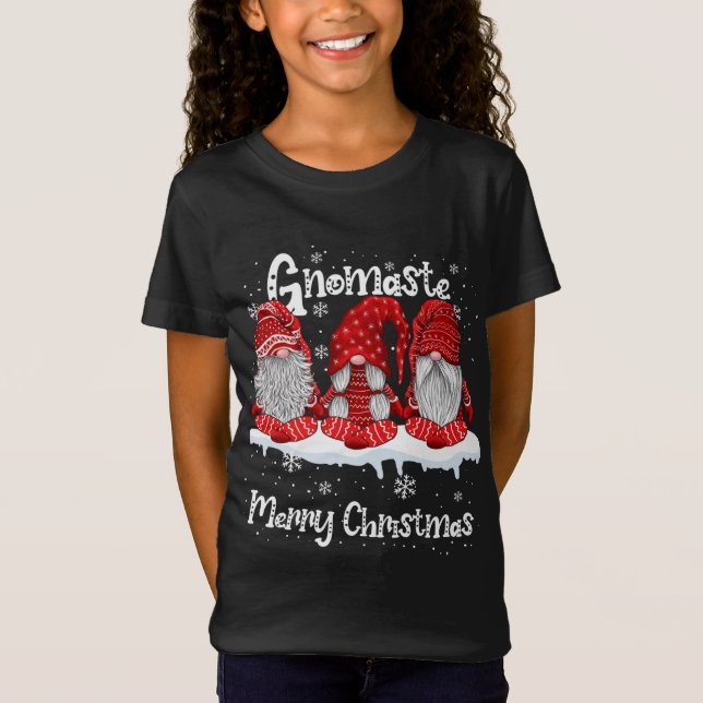Camiseta Engraçado Gnomaste Feliz Natal Gnomos Yoga Amantes (Frente)