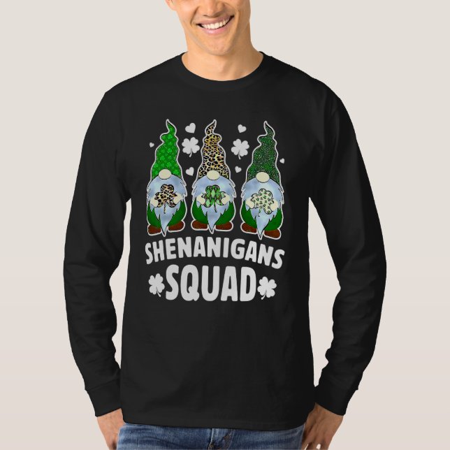 Camiseta Engraçado Gnome Shenanigans Squad Shamrock St Patr (Frente)