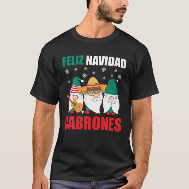 Camiseta Engraçado Gnomos de Natal Mexicanos Feliz Navidad  (Frente)