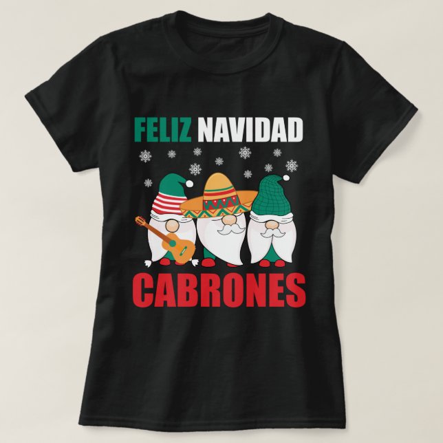 Camiseta Engraçado Gnomos de Natal Mexicanos Feliz Navidad  (Frente do Design)