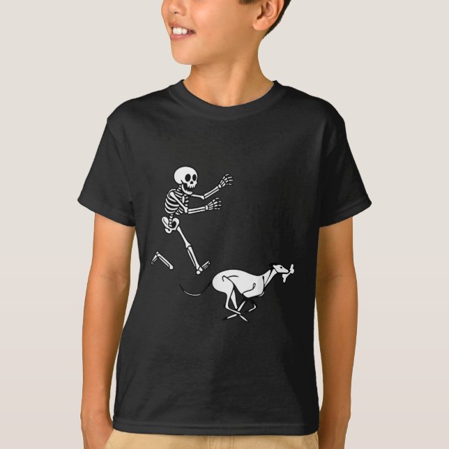 Camiseta Engraçado Gound Executando Skeleton Halloween (Frente)